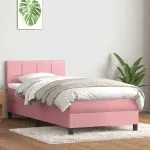 Pat box spring cu saltea, roz, 90×210 cm, catifea