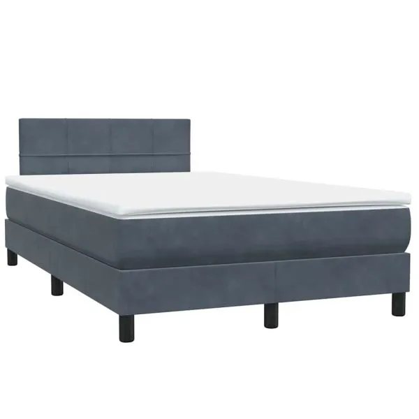 Pat box spring cu saltea, gri închis, 120×210 cm, catifea