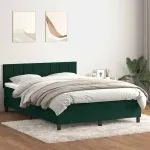 Pat box spring cu saltea, Verde închis, 140×210 cm, catifea