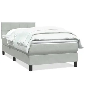 Pat box spring cu saltea, gri deschis, 80×220 cm, catifea