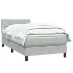 Pat box spring cu saltea, gri deschis, 80×220 cm, catifea