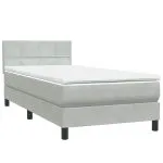 Pat box spring cu saltea, gri deschis, 80×220 cm, catifea