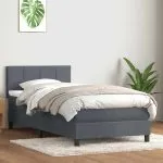 Pat box spring cu saltea, gri închis, 100×220 cm, catifea