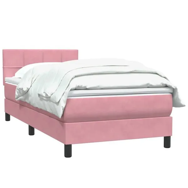 Pat box spring cu saltea, roz, 100×220 cm, catifea
