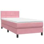 Pat box spring cu saltea, roz, 100×220 cm, catifea