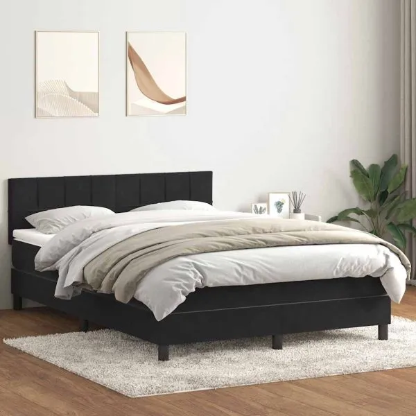 Pat box spring cu saltea, negru, 140×220 cm, catifea