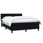 Pat cu arcuri cu saltea negru 160×220 cm catifea