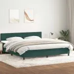 Pat box spring cu saltea, verde închis, 200×220 cm, catifea