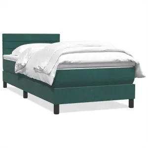 Pat box spring cu saltea, verde închis, 80×210 cm, catifea