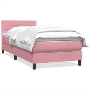 Pat box spring cu saltea, roz, 80×210 cm, catifea