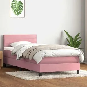 Pat box spring cu saltea, roz, 80×210 cm, catifea