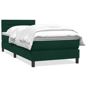 Pat box spring cu saltea, verde închis, 90×210 cm, catifea