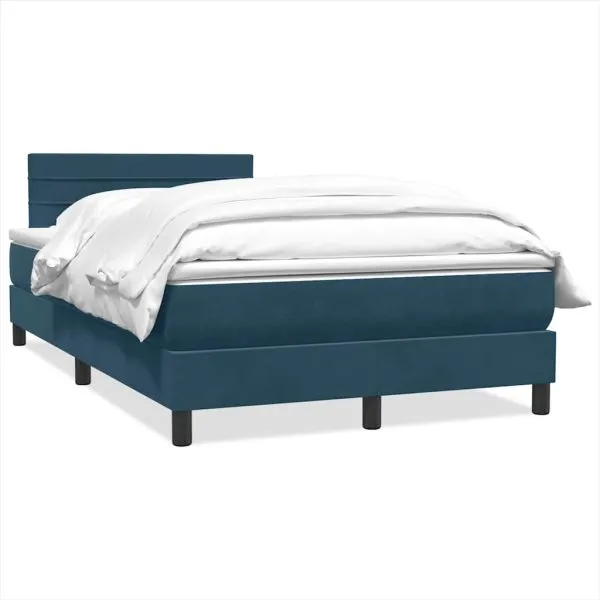 Pat box spring cu saltea, albastru închis, 120×210 cm, catifea