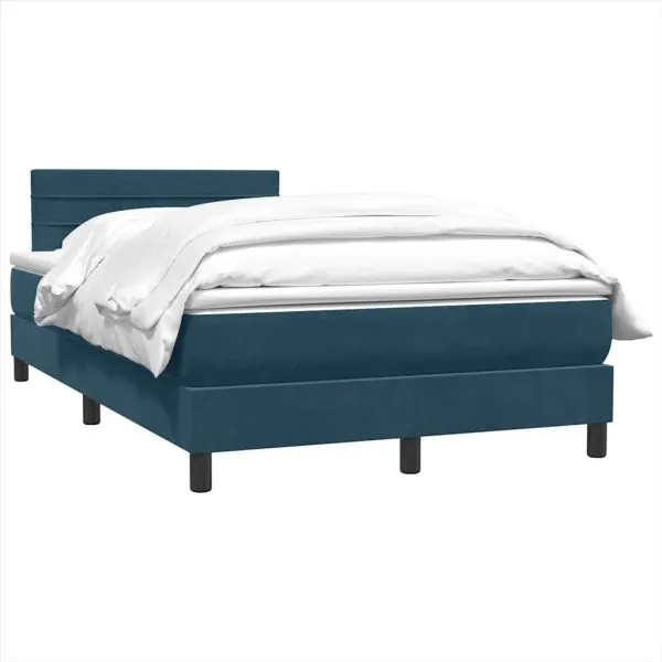 Pat box spring cu saltea, albastru închis, 120×210 cm, catifea