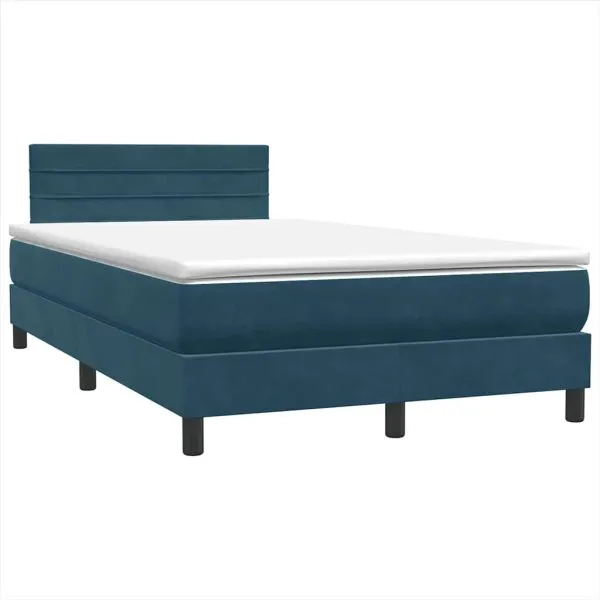 Pat box spring cu saltea, albastru închis, 120×210 cm, catifea