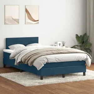 Pat box spring cu saltea, albastru închis, 120×210 cm, catifea
