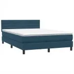 Pat box spring cu saltea, albastru închis, 160×210 cm, catifea