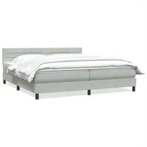Pat continental cu saltea, gri deschis, 180×210 cm, catifea