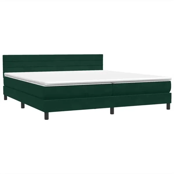 Pat box spring cu saltea, verde închis, 180×210 cm, catifea