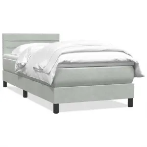 Pat box spring cu saltea, gri deschis, 80×220 cm, catifea