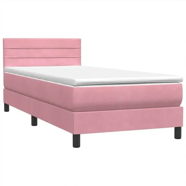 Pat box spring cu saltea, roz, 80×220 cm, catifea