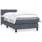 Pat box spring cu saltea, gri închis, 90×220 cm, catifea