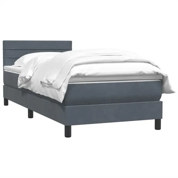 Pat box spring cu saltea, gri închis, 90×220 cm, catifea