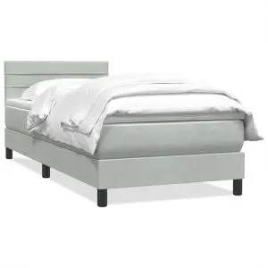 Pat box spring cu saltea, gri deschis, 100×220 cm, catifea