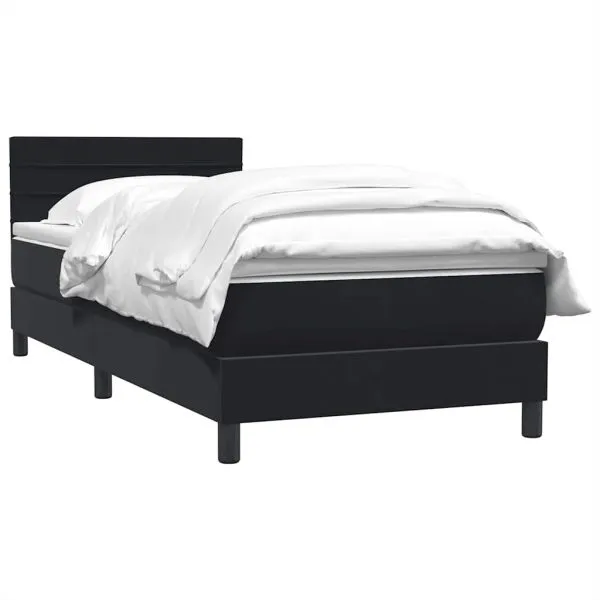 Pat box spring cu saltea, negru, 100×220 cm, catifea