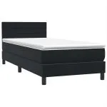 Pat box spring cu saltea, negru, 100×220 cm, catifea