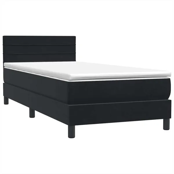 Pat box spring cu saltea, negru, 100×220 cm, catifea