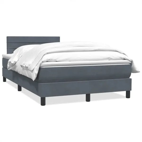 Pat box spring cu saltea, gri închis, 120×220 cm, catifea