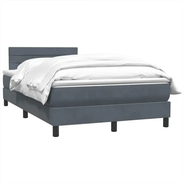 Pat box spring cu saltea, gri închis, 120×220 cm, catifea