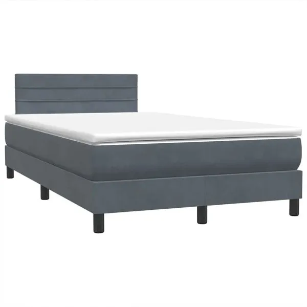 Pat box spring cu saltea, gri închis, 120×220 cm, catifea