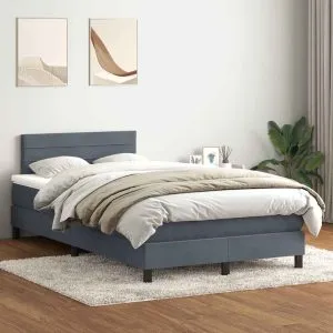 Pat box spring cu saltea, gri închis, 120×220 cm, catifea