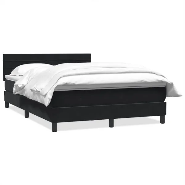 Pat box spring cu saltea, negru, 140×220 cm, catifea