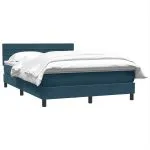 Pat box spring cu saltea, albastru închis, 140×220 cm, catifea