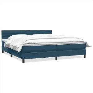 Pat box spring cu saltea, albastru închis, 180×220 cm, catifea