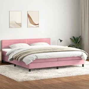 Pat box spring cu saltea, roz, 200×220 cm, catifea