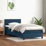 Pat box spring cu saltea, albastru închis, 80×210 cm, catifea