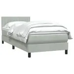 Pat box spring cu saltea, gri deschis, 90×210 cm, catifea