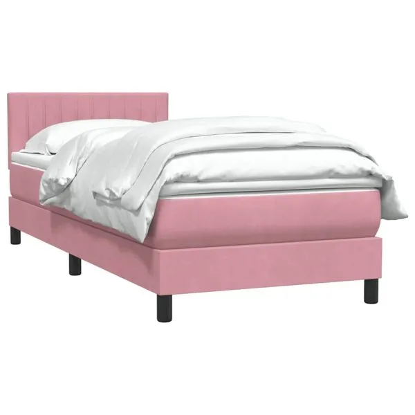 Pat box spring cu saltea, roz, 90×210 cm, catifea
