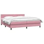 Pat box spring cu saltea, roz, 200×210 cm, catifea