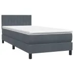 Pat box spring cu saltea, gri închis, 80×220 cm, catifea