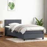 Pat box spring cu saltea, gri închis, 80×220 cm, catifea