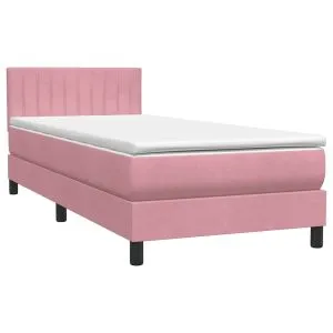 Pat box spring cu saltea, roz, 80×220 cm, catifea