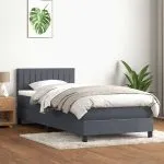 Pat box spring cu saltea, gri închis, 90×220 cm, catifea