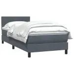 Pat box spring cu saltea, gri închis, 90×220 cm, catifea