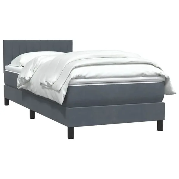 Pat box spring cu saltea, gri închis, 90×220 cm, catifea