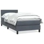 Pat box spring cu saltea, gri închis, 90×220 cm, catifea